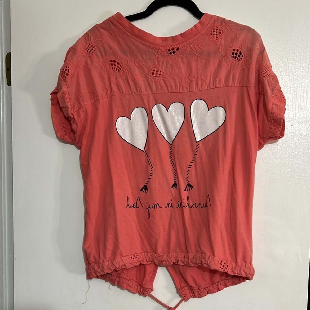 Pink Short Sleeve Tee with Heart Design